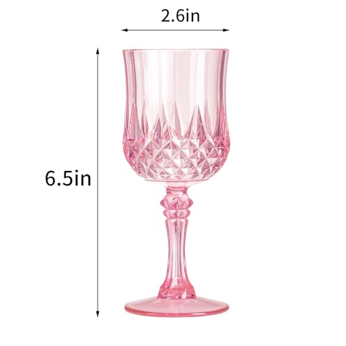 XKXKKE 12 Pcs Pink Plastic Wine Glasses, Plastic Water Goblets for Parties, Stemmed Drinking Glasses for Wedding Receptio...