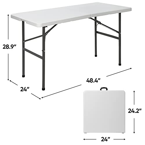 SUPER DEAL Portable 4 Foot Plastic Folding Table, Small Indoor Outdoor Heavy Duty Fold-in-Half Picnic Party Camping Barbec...