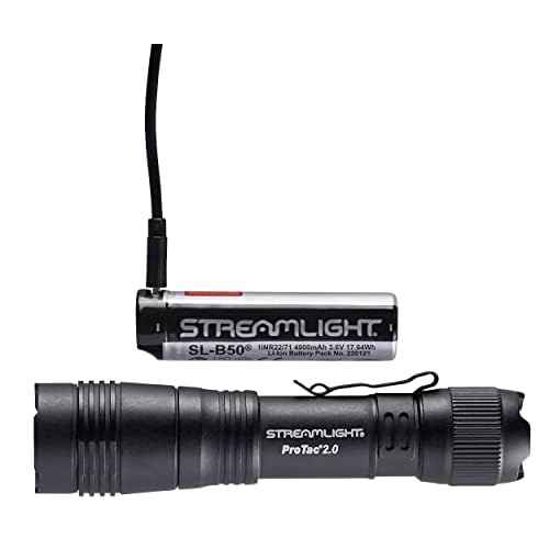 Streamlight 89000 ProTac 2.0 2000-Lumen 17300-Candela Rechargeable Tactical LED Flashlight with USB C Cable, and Holster, Box, Black
