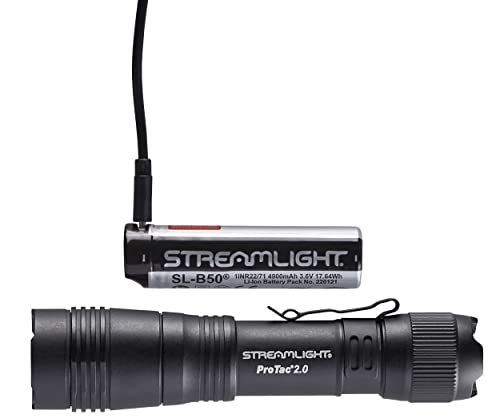 Streamlight 89000 ProTac 2.0 2000-Lumen 17300-Candela Rechargeable Tactical LED Flashlight with USB C Cable, and Holster, ...