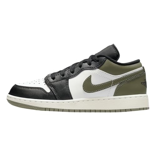 Air Jordan 1 Low Black Toe Medium Olive Grade School Lifestyle Shoes (Black/Medium Olive/White)