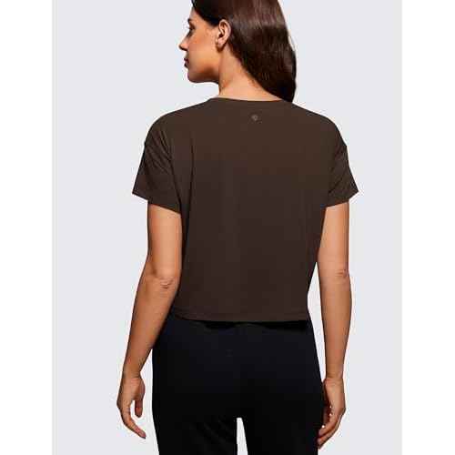 CRZ YOGA Pima Cotton Relaxed Crop T-Shirts for Women - Workout Athletic Gym Casual Short Sleeve Shirts Loose Crewneck Tops