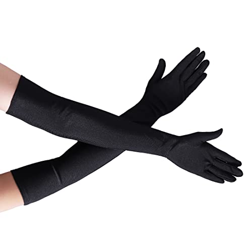 Lansian Long Opera Party Gloves for Women 1920s 20s Satin Gloves Costumes Elbow Length Bridal Evening Dress, 21 inches