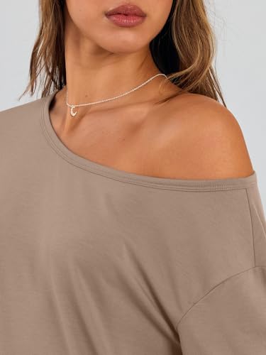 Trendy Queen Womens Off The Shoulder Tops Oversized Tshirts Long Sleeve 2026 Casual Basic Tees