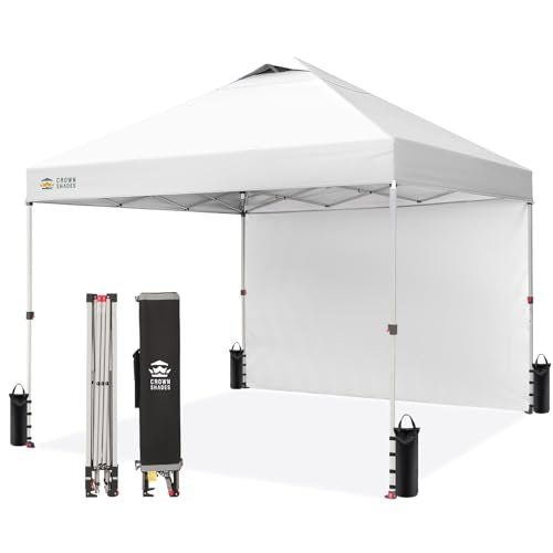 CROWN SHADES 10x10 Pop Up Canopy with 1 Side Wall - Beach Tent with One Push Setup - Outdoor Sun Shade for Events, Partie...