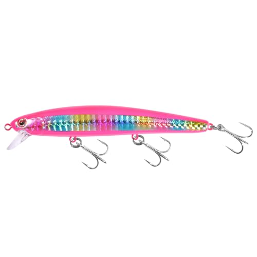 LITTMA California Surf Fishing Lures Saltwater Jerkbait Crankbait Surf Minnow 110 - Metallic Sardine Super Glow & Pearl Pi...