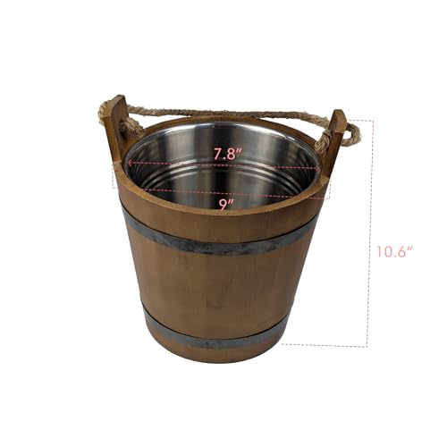 Stylish Farmhouse Ice Bucket with Galvanized Metal Liner - Durable Wooden Drink Tub for Chilling Wine, Beer, and More - Gr...