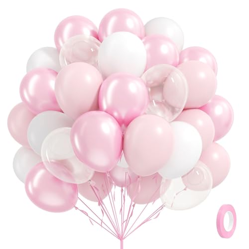 60pcs Pink and White Balloons 12inch with Clear Pastel Pearl Pink Balloons for Wedding Bridal Baby Shower Shower Birthday ...