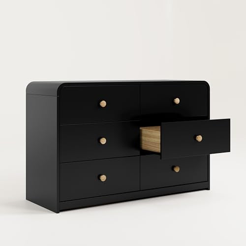 STORKCRAFT Santos 6 Drawer Bedroom Dresser (Black & Natural) – GREENGUARD Gold Certified Dresser for Kids Bedroom with Interlocking Drawer System