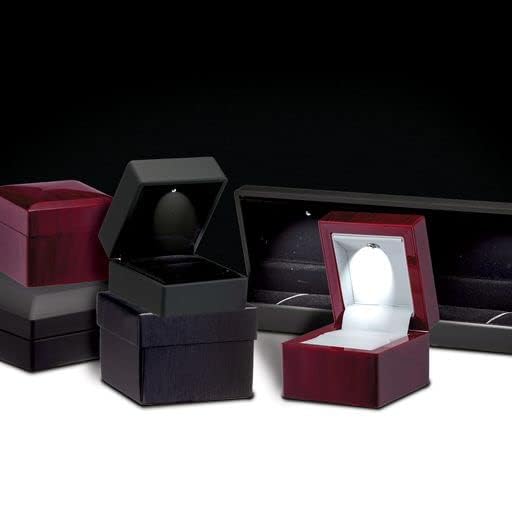 Allure - Large Necklace Box With LED Light, Square Shaped, Elegant Diamond Necklace Case, For Unique Proposal, Engagement Or Wedding, Luxury Black Velvet Interior Jewelry Display Gift Box