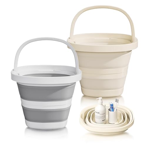 2-Pack Collapsible Buckets (2.6 Gallon/10L) - Foldable Rectangular Design with Handles, Space-Saving for RV, Camping, Car ...
