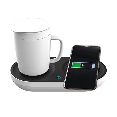 Coffee Mug Warmer Drink Cooler with Fast Wireless Charger, Warming Cooling and Charging All in 1 for Home Office Desk Use