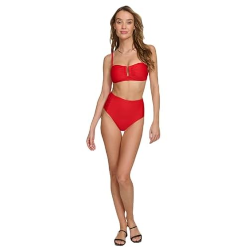 DKNY Womens Bikini Set ? U-Wire Top & Mid Rise Shirred Bottom with Tummy Control