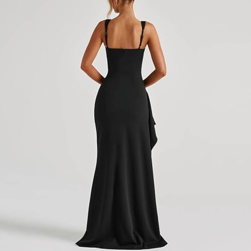 ABYOVRT Women Formal Dresses Sleeveless Bodycon Ruched High Slit Sexy Maxi Dress Cocktail Prom