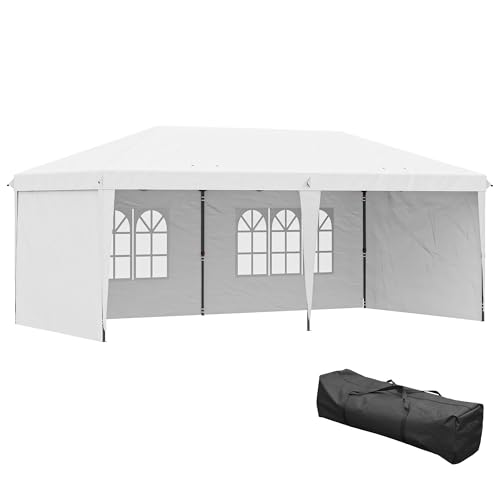 Outsunny 10' x 20' Pop Up Canopy Tent with 4 Sidewalls, Heavy Duty Tents for Parties, Outdoor Instant Gazebo with Carrying...