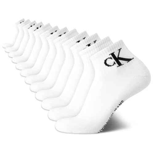 Calvin Klein Mens Quarter Socks - 12 Pack Breathable Soft Cushioned Quarter Cut Athletic Ankle Socks for Men, Size 7-12, White