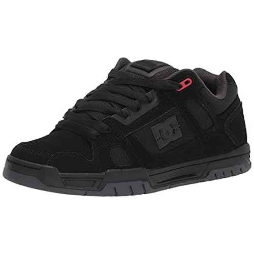 DC Men's Stag Low Top Skate Shoe, Black/Grey/RED, 9.5