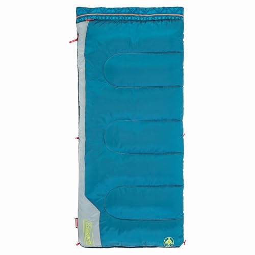 Coleman Kids 50°F Sleeping Bag, Comfortable Youth Sleeping Bag for Sleepovers & Camping, Fits Children up to 5ft Tall, Glo...
