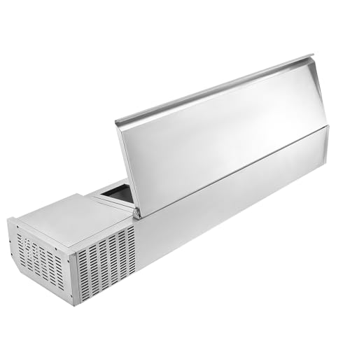 VEVOR Refrigerated Condiment Prep Station, 140 W Countertop Refrigerated Condiment Station, with Five 1/3 Pans & Four 1/6 Pans, 304 Stainless Body and PC Lid, Sandwich Prep Table with Stainless Guard