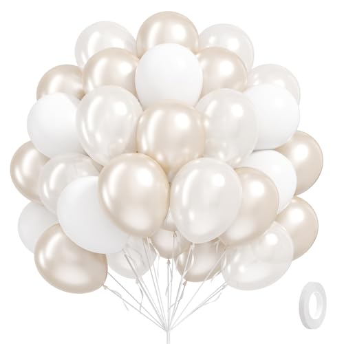 60pcs Double Stuffed Pearl Balloons 12inch, Pearl White Balloons, White Latex Balloon for Wedding Bridal Baby Shower Birth...
