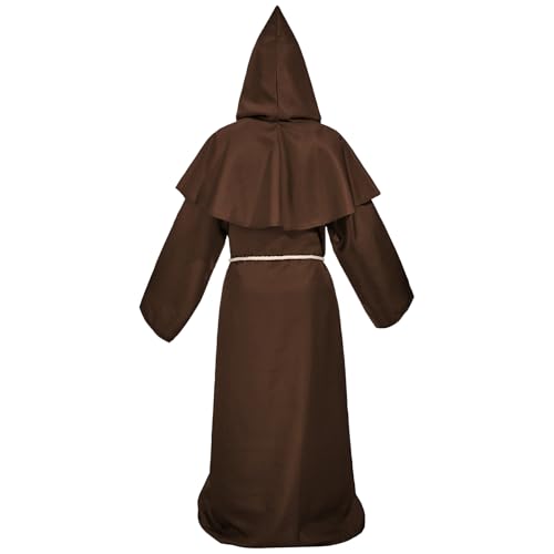 UpFind Medieval Hooded Monk Robe Costume Friar Priest Robe Cloak Renaissance Costume Men Halloween Costume Wizard Robe