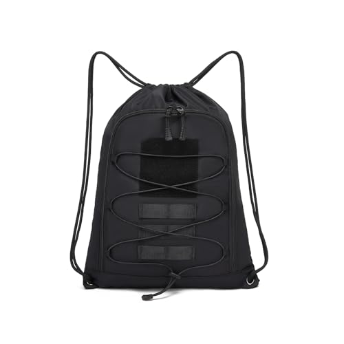 seyfocnia Drawstring Backpack Tactical String Gym Bag with Zipper Pockets, Waterproof Cinch Bag Sport Gym Backpack for Me...
