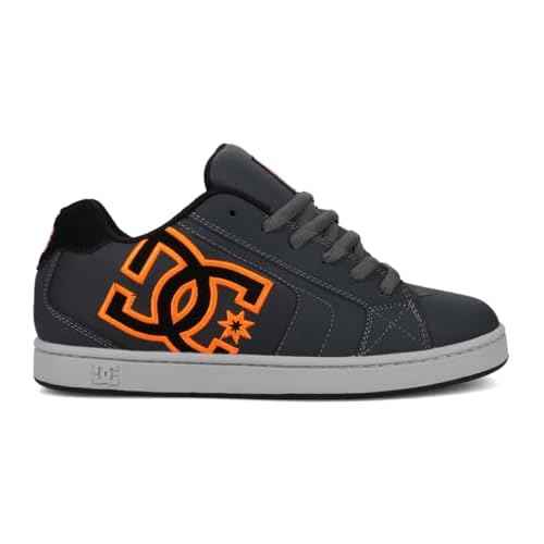 DC Shoes Men's Net Sneaker, Grey/Black/Orange, 8.5