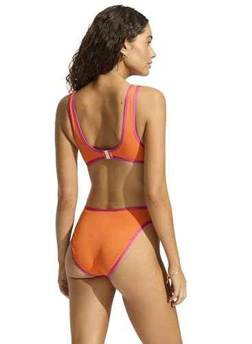 Seafolly Women's Standard Rise Cheeky Coverage Hi Leg Bikini Bottom Swimsuit, Beach Bound Turmeric