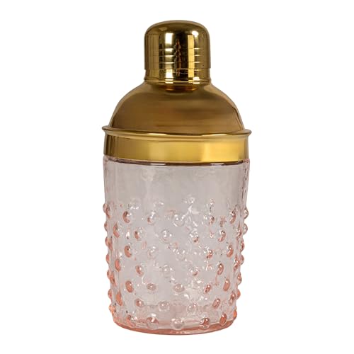 Creative Co-Op Hand-Blown Glass and Stainless Steel Hobnail Cocktail Shaker, Pink and Gold