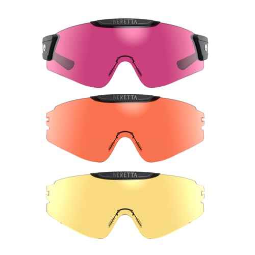 Beretta Intermask Wraparound Design Adjustable Protective Shooting Eyeglasses with Interchangeable Lenses (3 Colors per Pack)