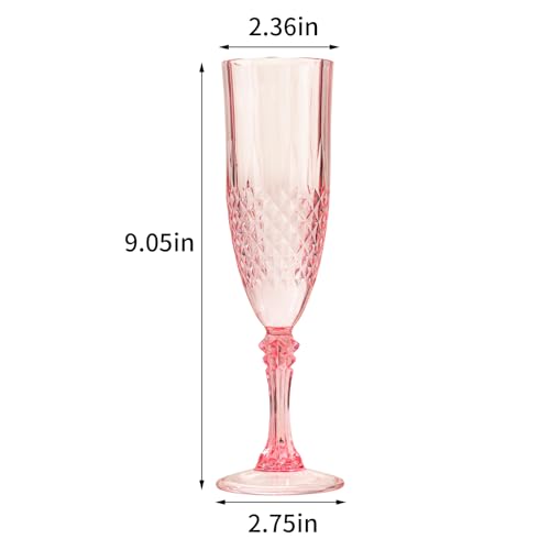 24PCS Plastic Champagne Flutes,7.1Oz Acrylic Pink Wine Glasses Goblets Reusable Drinking Champagne Glasses for Wedding ,Sh...
