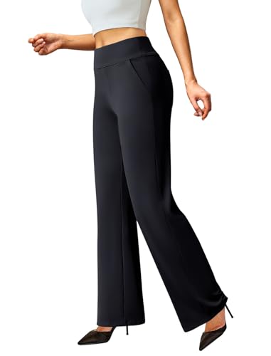 FireSwan Womens Dress Pants Stretchy Wide Leg Work Pants Business Casual Trousers Pull On Office Slacks with 4 Pockets