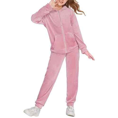Arshiner 2 Piece Outfits for Girls Velour Tracksuit Hoodie and Jogger Set Sweatsuit Athletic Clothes Sets