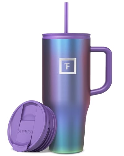 IRON °FLASK Co-Pilot Insulated Mug w/Straw & Flip Cap Lids - Cup Holder Bottle for Hot, Cold Drink - Leak-Proof - Water, C...