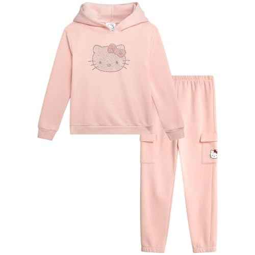 Hello Kitty Girls Pants Set - 2 Piece Girls Sweatshirt Hoodie and Cargo Sweatpants Matching Set with Pockets (2T-12)