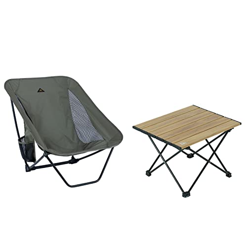 iClimb 1 Folding Table and 1 Low Folding Chair Bundle, Ultralight Compact for Single Person Outdoor Backpacking Camping Hi...