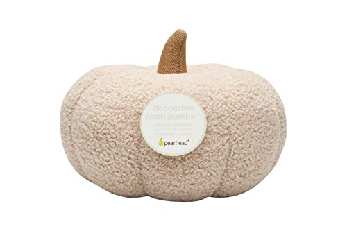 Pearhead Sherpa Pumpkin, Plush Stuffed Halloween Home Decorations, Modern Fall Home Decor, 6.5" x 9", Cream