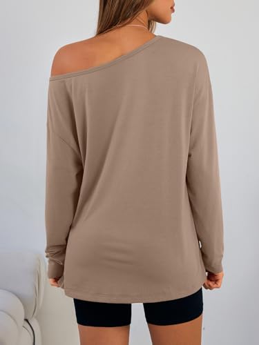 Trendy Queen Womens Off The Shoulder Tops Oversized Tshirts Long Sleeve 2026 Casual Basic Tees