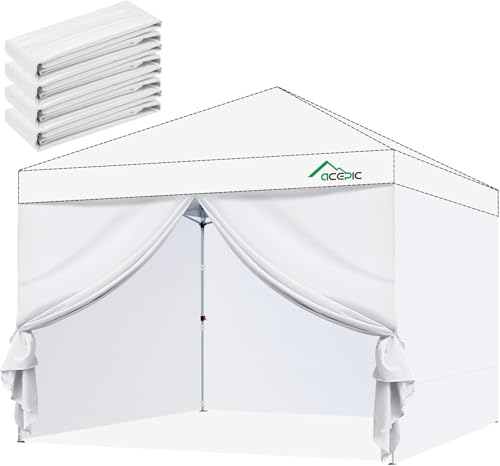 Acepic Instant Canopy Tent Sidewalls for 10x10 Pop Up Canopy 210D Waterproof,4 Piece Sidewalls, with Doors,White(4PCS Side...