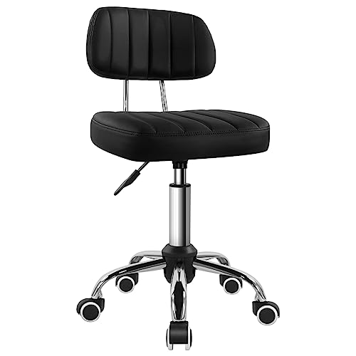 BFTOU Black Square Swivel Stool with Wheel for Work SPA Shop Massage Height-Adjustable and Cost-Effective Rolling Stool Ch...