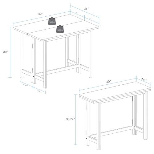 Solid Wood Flip-Top Folding Console to Dining Convertible Table