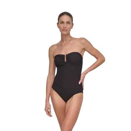 DKNY Womens U-Wire Bandeau One Piece Swimsuit with Tummy Control
