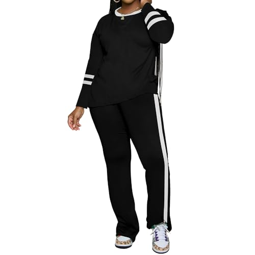PINSV 2 Piece Sets for Women Fall Casual Outfits Long Sleeve Top and Flare Pants Lounge Sets Track suit