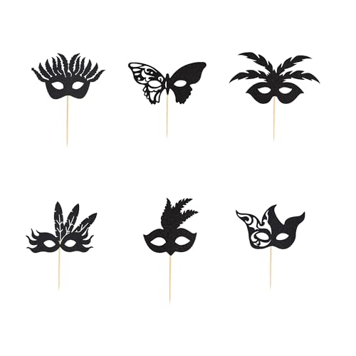 Arthsdite 24Pcs Masquerade Masks Cupcake Toppers Bachelorette Party Mask Cupcake Food Fruit Picks Masquerade Mardi Gras Pa...