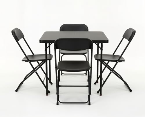 BTEXPERT 5 Piece Folding Card Table Portable and Chair Set, 34" Square Black Plastic Table 4 Adult Chairs for Board Games ...