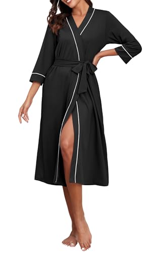 PrinStory Womens Robe Long Kint Bathrobe Lightweight Soft Robes Ladies Bath Robe