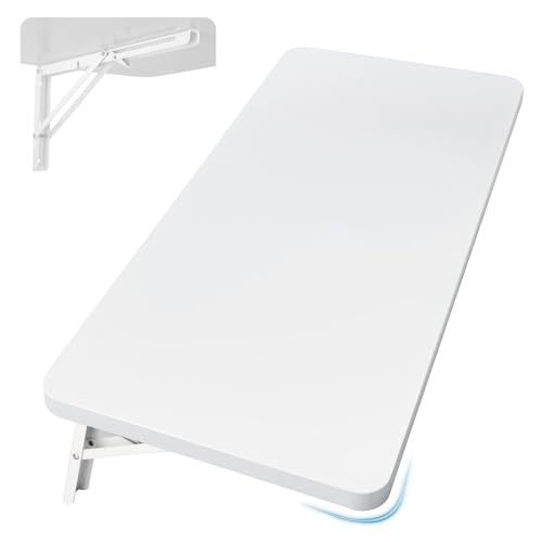 Neoaider Upgrade Wall Mounted Folding Table 31.5”L x 15.7”W, Laundry Folding Table with Heavy Duty Metal Collapsible Shelf...