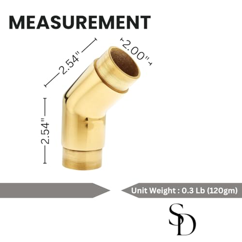 Stylentdecor Bar FootRail 135 Deg Elbow - Complete Undercounter Mount Hardware - Brass Polished 2 Inch