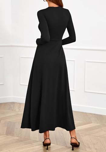 BTFBM Long Sleeve Dress for Women Spring Clothes 2026 Pockets Business Casual Pleated Fall Wedding Guest Dresses