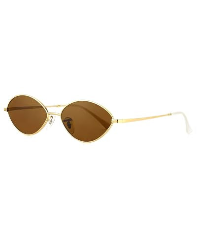JIM HALO Vintage Oval Metal Sunglasses - Chic Cat Eye Style UV400 Protection Sun Glasses for Daily & Outdoor Use